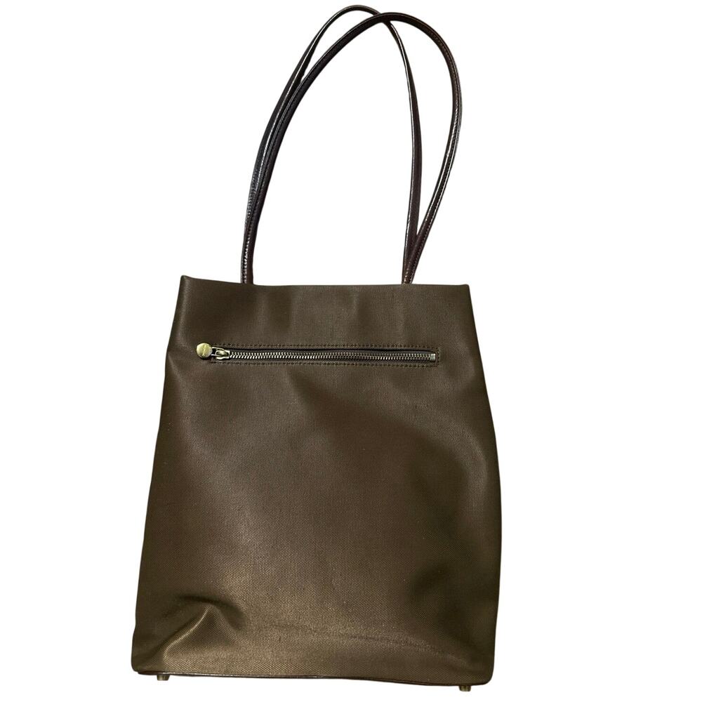 Vintage Monsac tote bag brown slim shoulder straps gold tone hardware & feet
